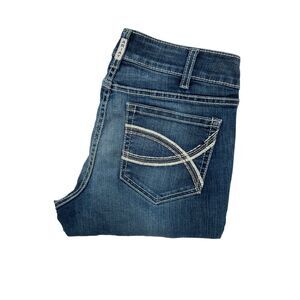 Ariat Real Denim Jeans Womens Size 31S Arrow MR Boot Dark Wash Western Angel